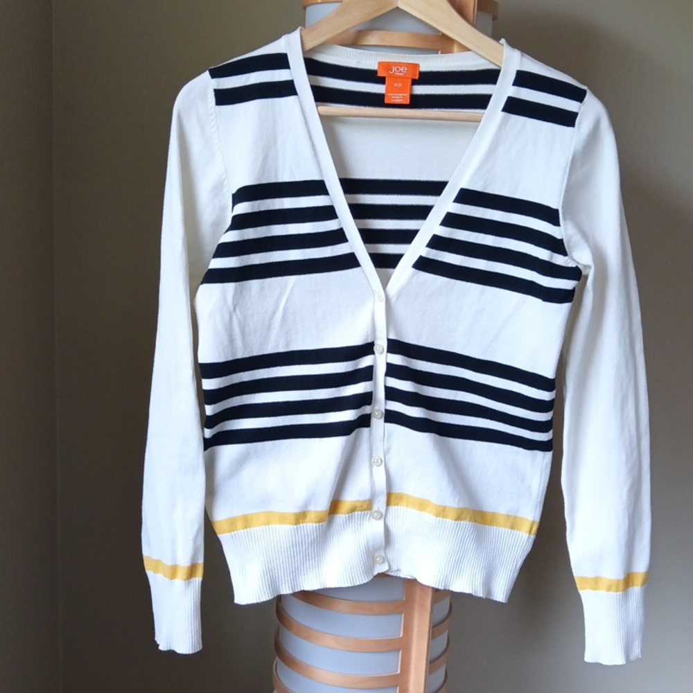 Ptp17" White and Black Striped Cardigan Sweater